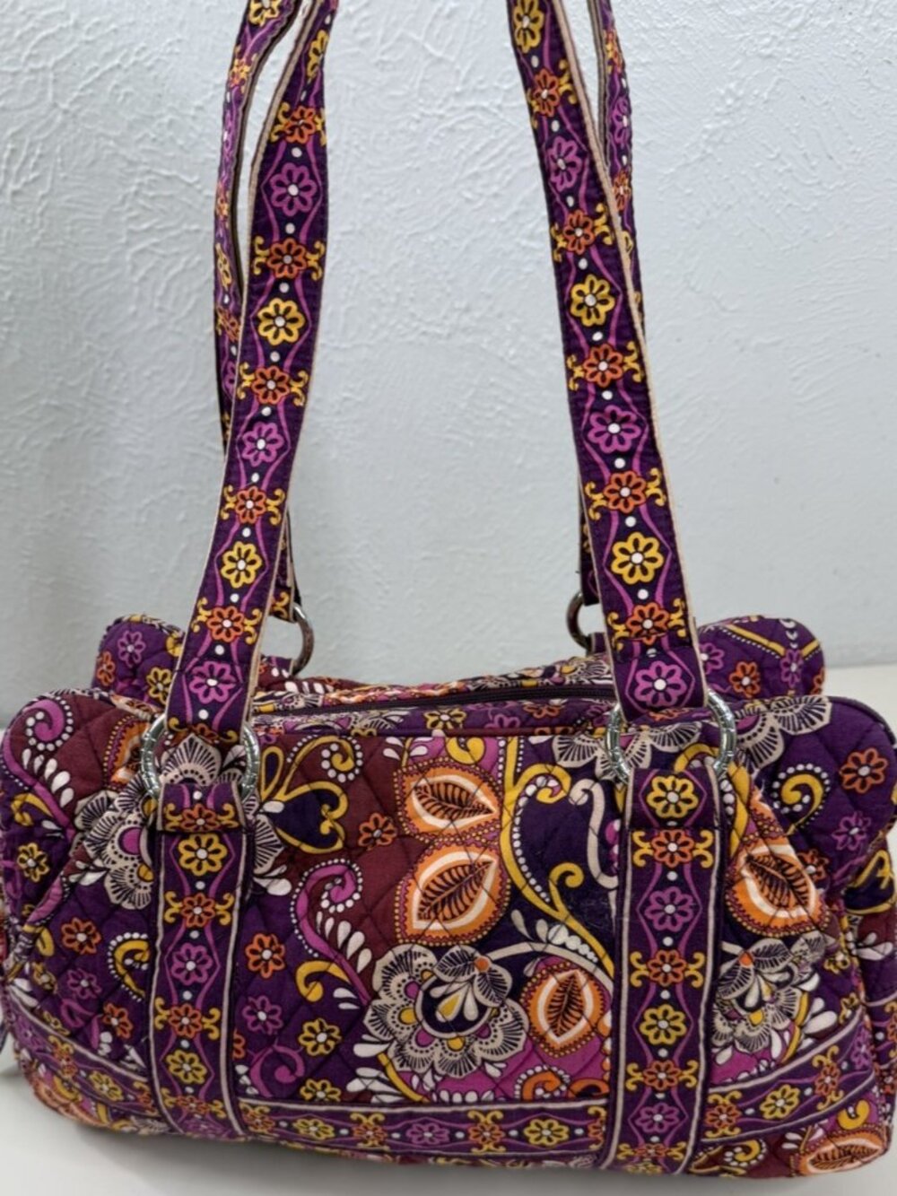 Vera Bradley Weekender Travel Bag Safari Sunset Burgundy Purple W/Handles EUC - Picture 3 of 16